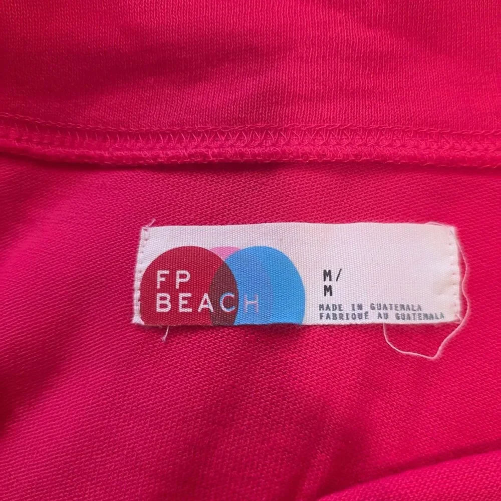 FP Beach Pink Off Shoulder Tunic Dress Ruched Sleeve Boho Medium - Picture 4 of 4